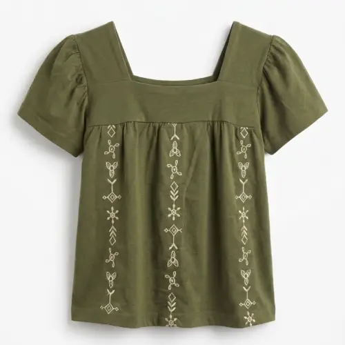 Embroidered Girls Frock Mehndi Color