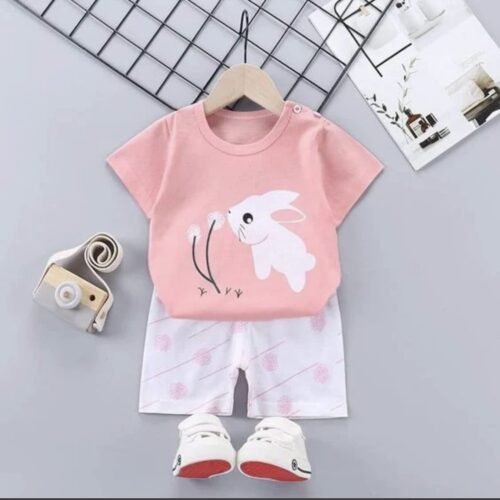 Pink Bunny Print Girls Co-Ord Set