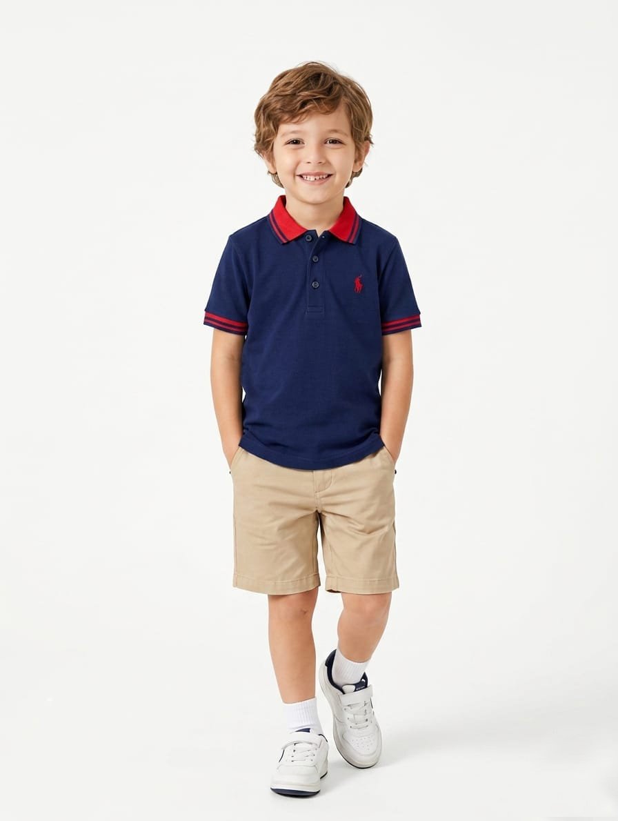 Kids Navy Blue Polo Shirt - Image 2