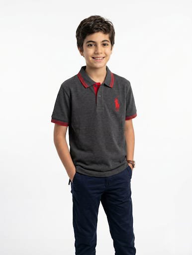 Kids Dark Grey Polo Shirt - Image 2