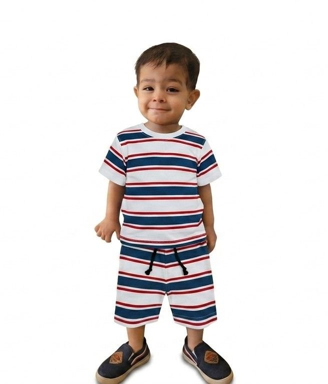Red & Blue Lining Jersey Suit - Image 2