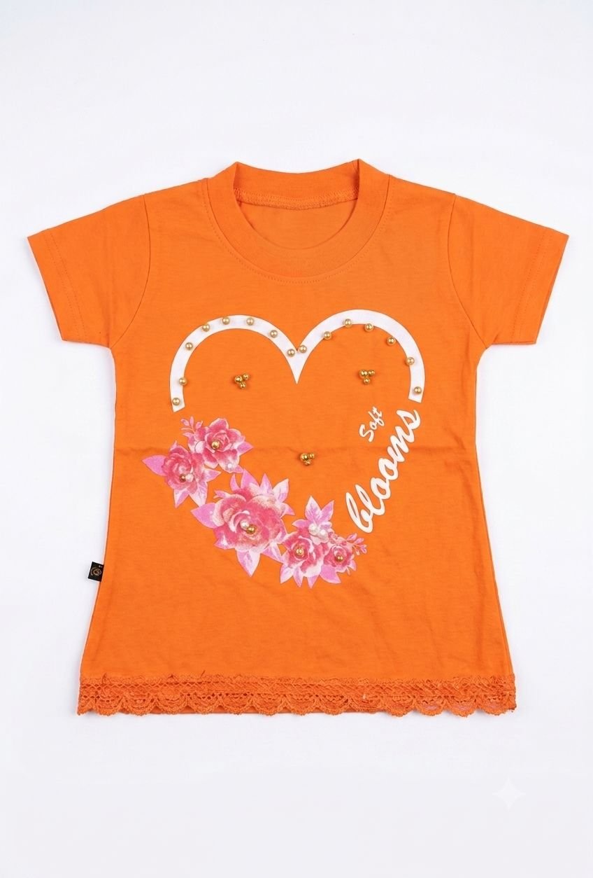Girls T Shirt Orange (Heart Design)