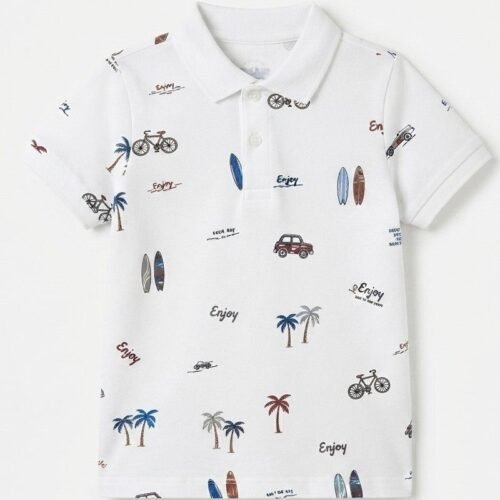 White Printed Polo Shirt