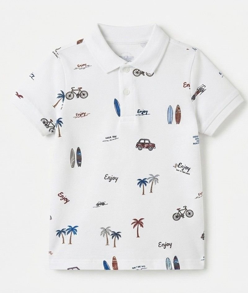 White Printed Polo Shirt