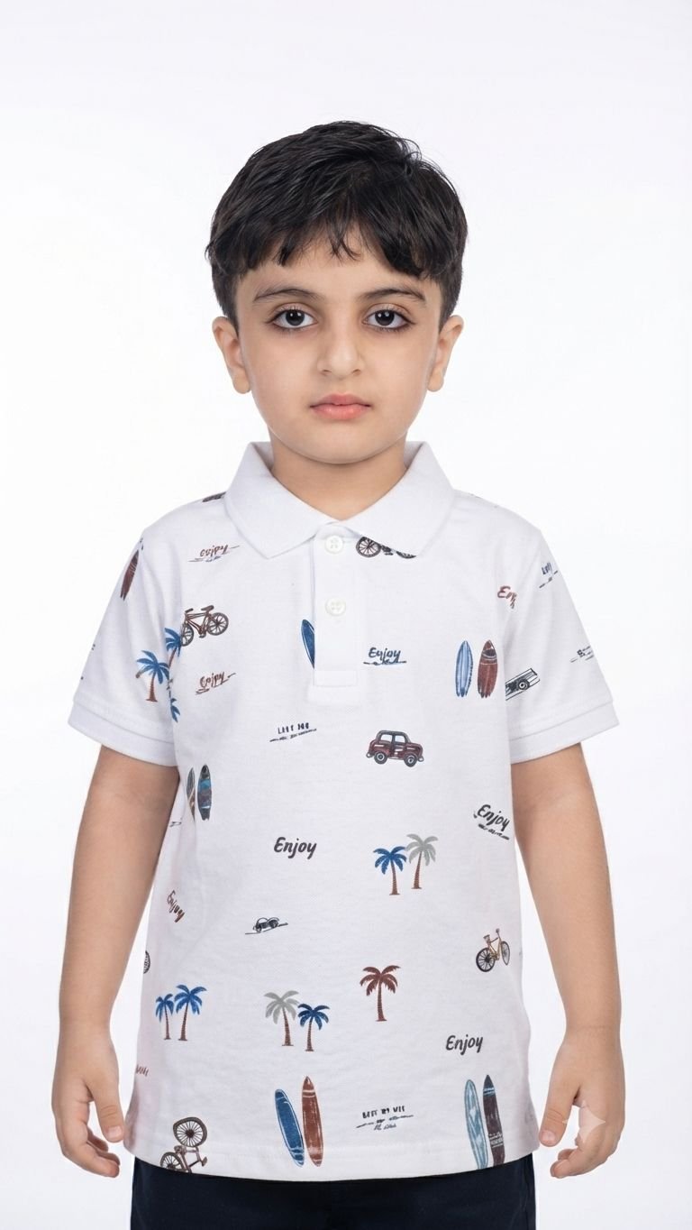 White Printed Polo Shirt - Image 2