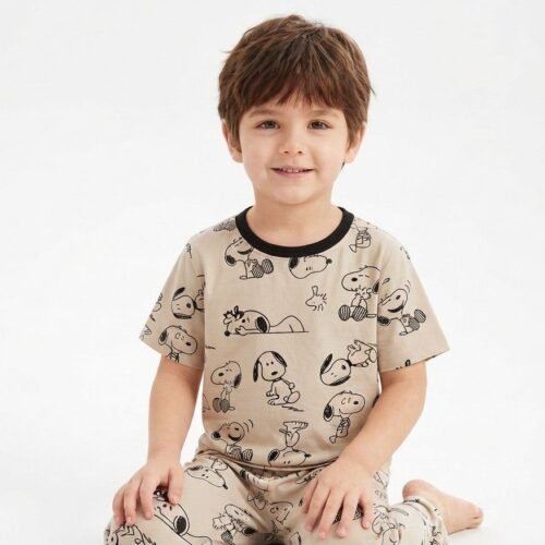 Brown Printed Kids Night Suit