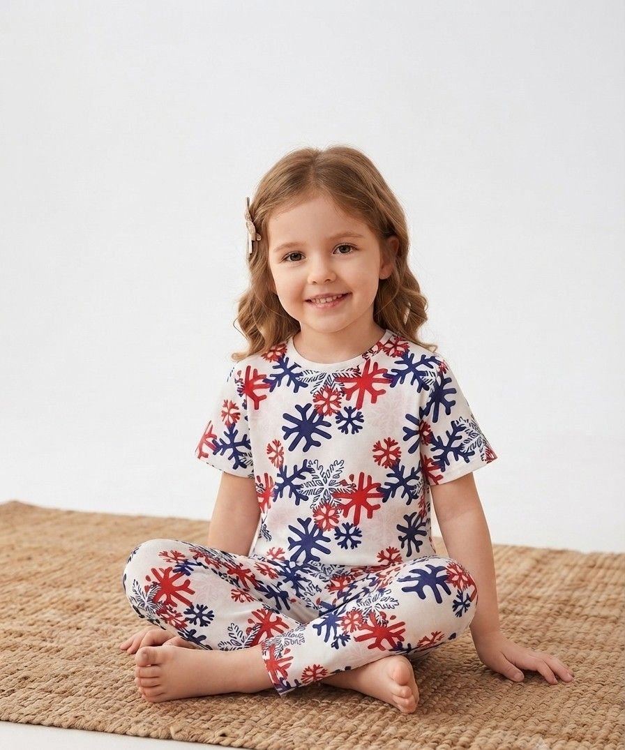 White Printed Kids Night Suit