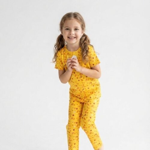 Yellow Printed Kids Night Suit