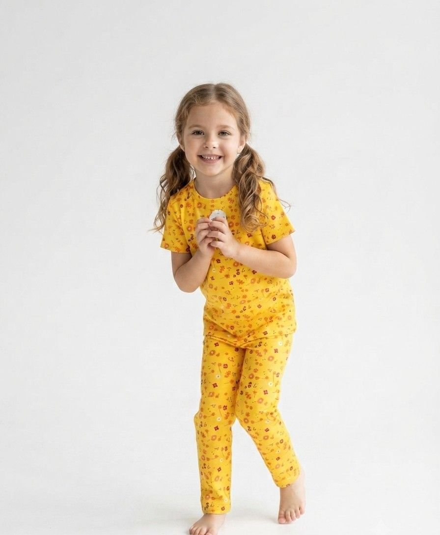 Yellow Printed Kids Night Suit