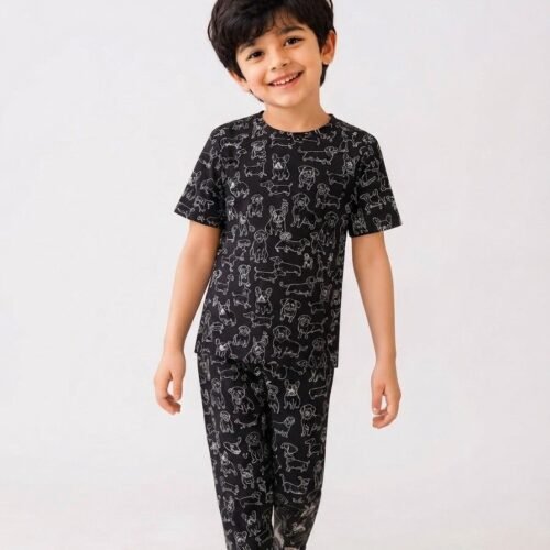 Black Printed Kids Night Suit