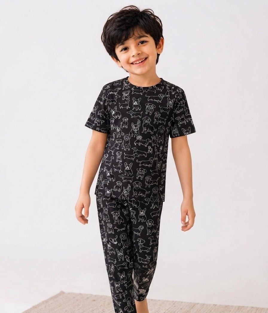 Black Printed Kids Night Suit